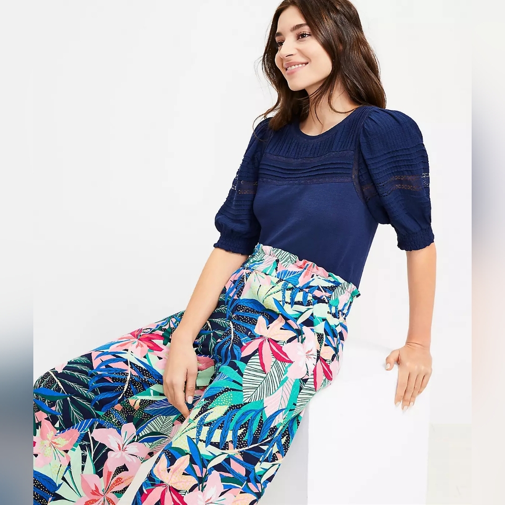 LOFT Fluid Wide Leg Crop Pants in Palm (XS)